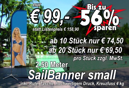 Sailbanner Small Beachflag inkl. Druck, Kreuzfuss, Tasche Aktionspreis!